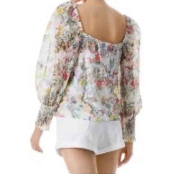 Alice + Olivia Rowa Floral Eyelet Top Size Medium - Picture 2 of 8